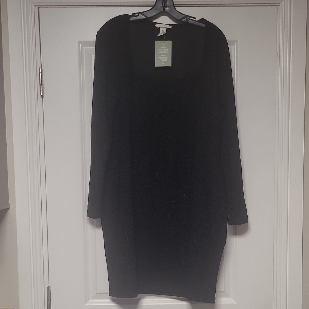 H&M Black Sheath Dress Long Sleeve Square Neck